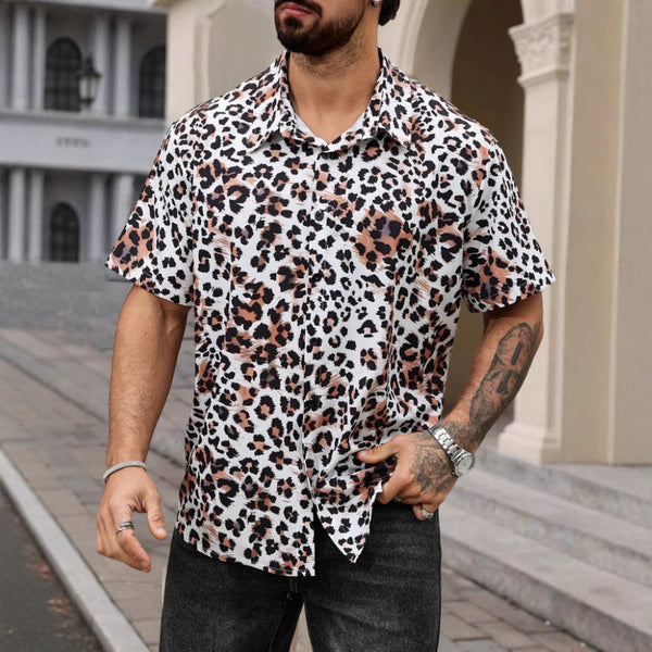 Camisa Elástica Estampado Leopardo de Cuatro Costados para Hombre