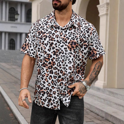 Camisa Elástica Estampado Leopardo de Cuatro Costados para Hombre - Image 2