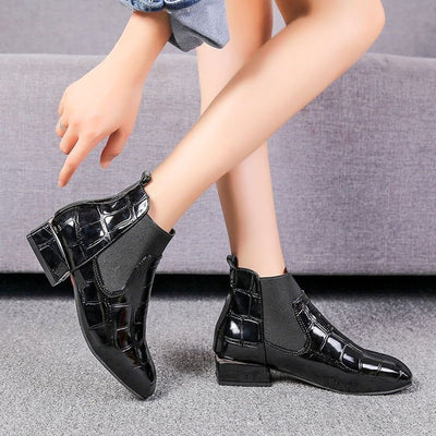 Botas Cortas de Cuero Charol con Suela Suave y Forro de Terciopelo Cálido - Image 12