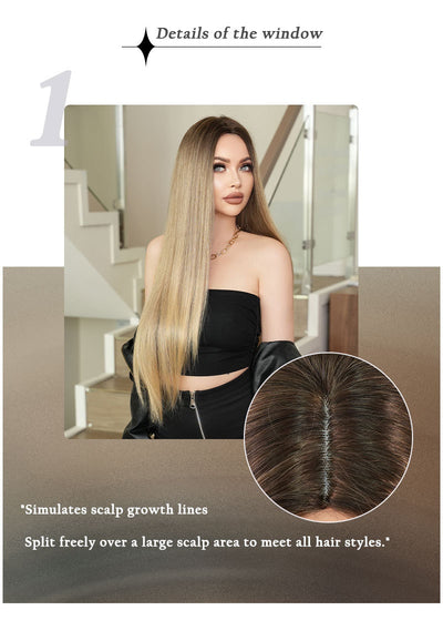 Peluca Larga Degradado Dorado Fibra Sintética Premium Cabello Liso Natural - Image 20