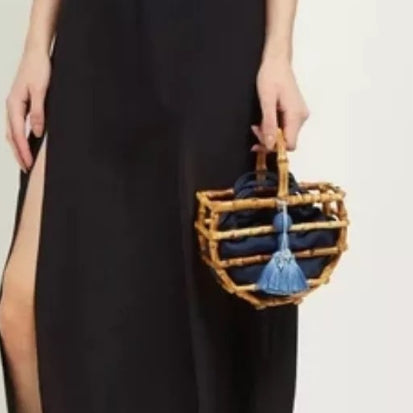 Bolso Bambú Artesanal Estilo Antiguo con Borlas - Diseño Semicircular para Vacaciones
