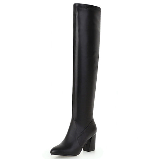 Botas Altas Stretch Tacón Grueso Talla Grande - Elegancia y Comodidad - Image 6