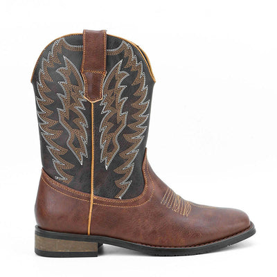 Botas Motociclista Western de Cuero Denim con Punta Cuadrada para Hombre - Image 5
