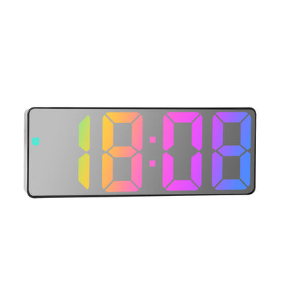 Modern rectangular digital alarm clock with a mirrored face and large, colorful LED numbers displaying the time. - Image 14
