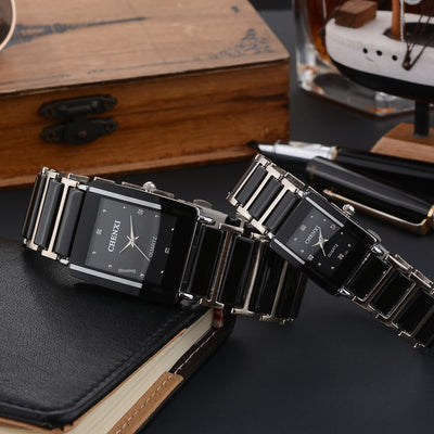 Juego de Relojes de Pareja con Diamante Cuadrado de Cuarzo