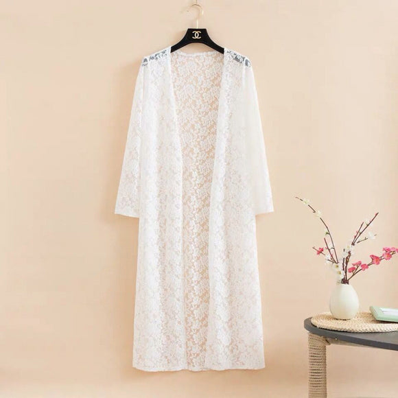 Abrigo Trench Encaje Manga Larga Talla Grande Midi