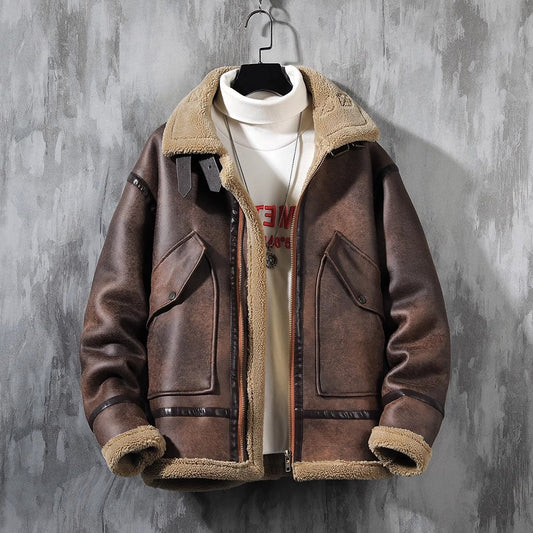 Abrigo de Lana de Cordero Acolchado con Forro Polar para Hombre