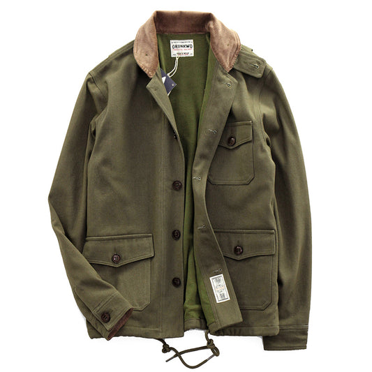Chaqueta Militar Vintage de Pana con Múltiples Bolsillos
