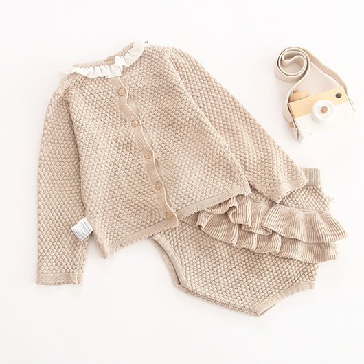 Conjunto Tejido para Bebé Niña con Cuello Bordado de Hoja de Loto - Image 6