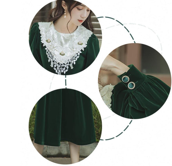 Vestido Vintage de Terciopelo Liso para Mujer