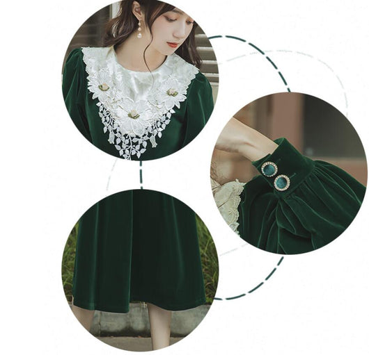 Vestido Vintage de Terciopelo Liso para Mujer - Image 2