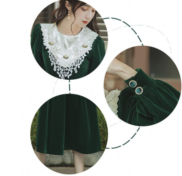 Vestido Vintage de Terciopelo Liso para Mujer