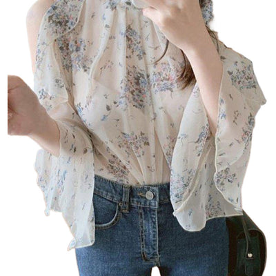 Blusa Floral Hombros Descubiertos con Mangas Acampanadas - Diseño Elegante para Primavera - Image 5
