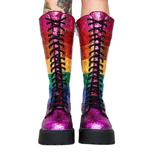 Botas Martin con Plataforma, Lentejuelas y Detalles en Contraste