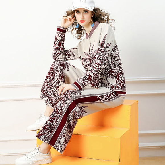 Conjunto de Dos Piezas: Cardigan Tejido y Pantalón Ancho