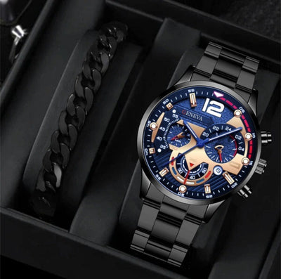 Set de 2 Relojes de Acero para Hombre con Pulsera - Diseño Ejecutivo Tres Ojos - Image 10