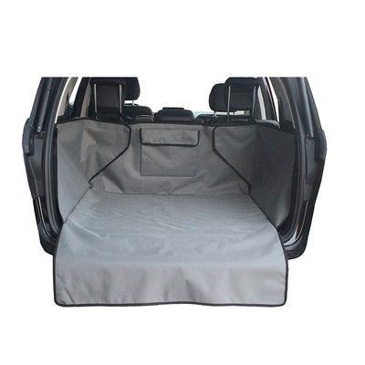 Black waterproof 600D Oxford cloth pet mat covering a vehicle's cargo area, featuring side flaps and a storage pocket. - Image 6