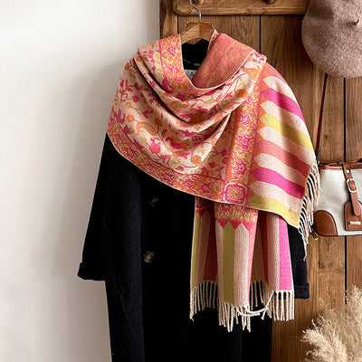 Bufanda Étnica Otoño-Invierno con Flores y Borlas de Hilo Hilado - Image 23