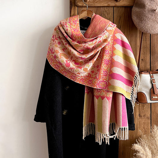 Bufanda Étnica Otoño-Invierno con Flores y Borlas de Hilo Hilado - Image 23