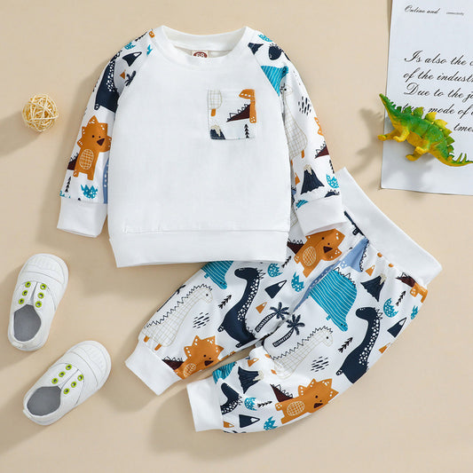 Conjunto Infantil de Manga Larga con Estampado de Animales Otoñales