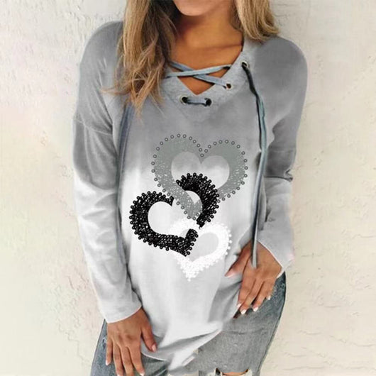 Suéter Estampado con Cuello V y Cordón Ajustable para Mujer - Image 6