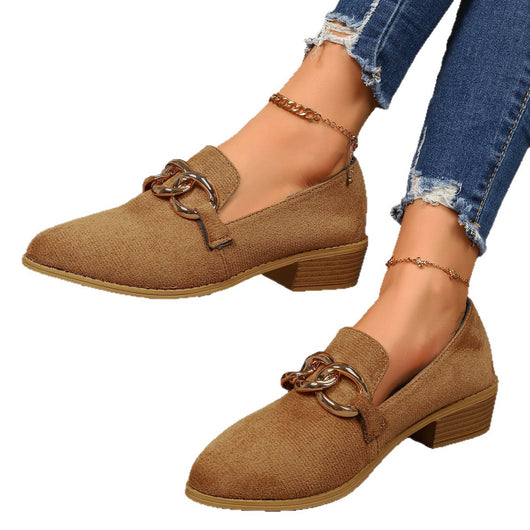Zapatos de Tacón Grueso para Mujer con Cadena Metálica y Punta Redonda - Image 5
