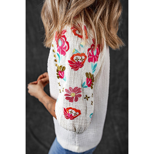 Blusa Casual Bordada en Chifón Multicolor - Estilo Primavera para Mujer - Image 4