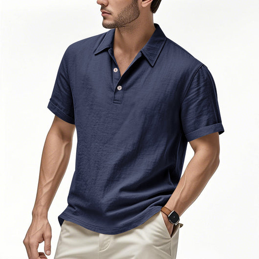Polo Casual Británico Hombre con Cuello Solapa y Cierre de Hebilla en Lino - Image 3
