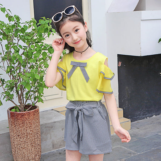 Conjunto Infantil Hombros Descubiertos - Blusa Corta y Short Moderno - Image 2