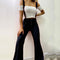Pantalones Acampanados Cintura Alta con Tirantes Estilo Europeo