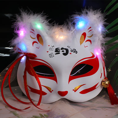 Máscara Luminosa de Zorro y Gato Bifronte con Plumas - Image 22