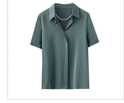 Blusa Satinada de Manga Corta con Cintura Alta para Mujer - Image 4