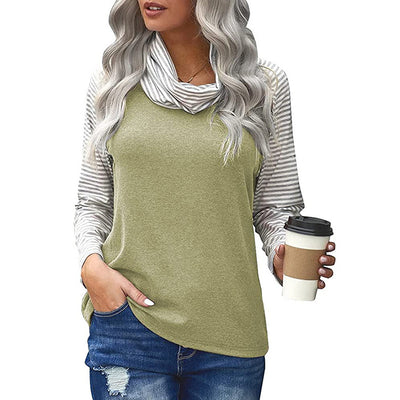 Blusa Mujer a Rayas con Cuello Alto y Mangas Largas - Image 3