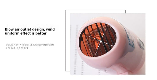 Light blue foldable hair dryer with a cartoon pig design, white power switch, and hanging loop. - Image 11