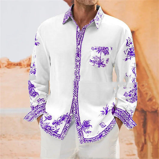 Camisa Manga Larga Estampada con Contraste de Color para Hombre - Otoño - Image 5