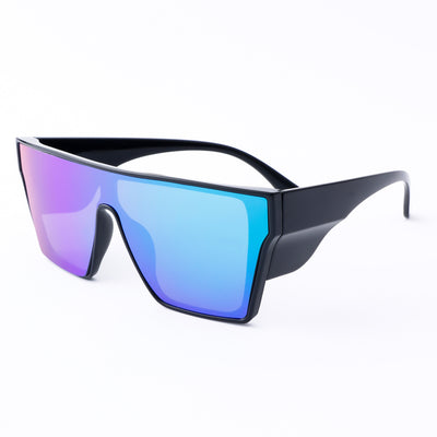 Black frame sports cycling sunglasses with vibrant purple polarized shield lenses, ideal for biking and outdoor activities. - Image 7