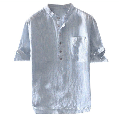 Camisa Casual de Hombre con Cuello Alzado y Rayas Lavadas - Image 5