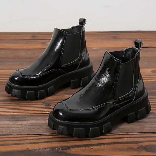 Botas de Cuero Charol con Tacón Cuña - Versátiles y Elegantes