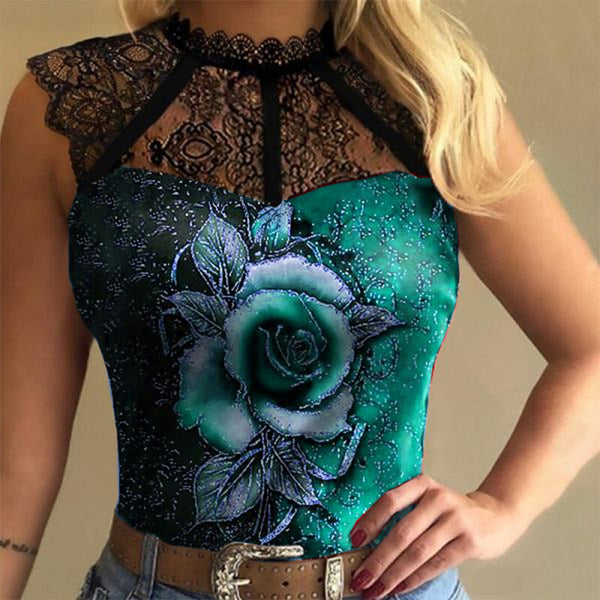 Blusa Casual Ajustada con Encaje Estampado para Mujer