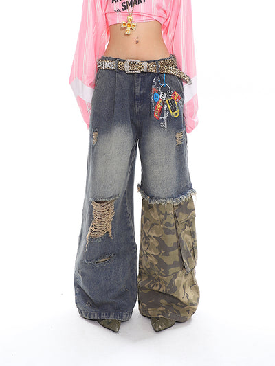 Pantalones Anchos Estilo Militar con Cadena Estampada y Efecto Dos Piezas - Image 14