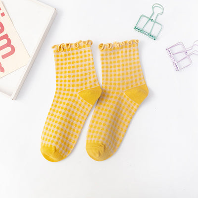 Calcetines Mujer Estilo Británico Japonés con Encaje y Cuadros - Image 12