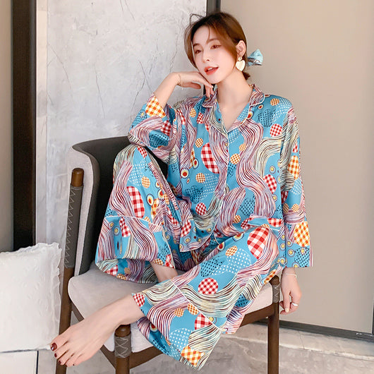 Pijama Largo de Seda Helada para Primavera y Otoño - Image 6