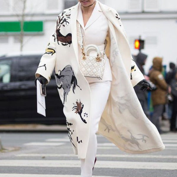 Abrigo Suelto Estampado Otoño Invierno - Abrigo de Lana Casual para Mujer