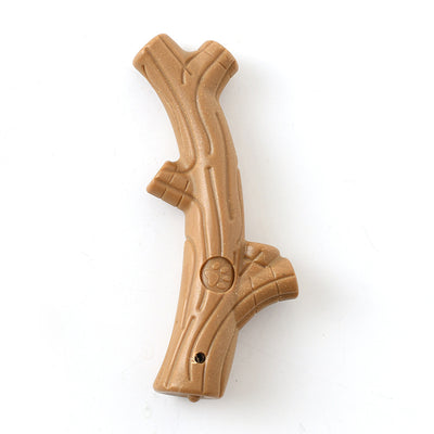 Brown bone-shaped dog chew toy with a paw print detail and small hole, designed for small dogs. - Image 12