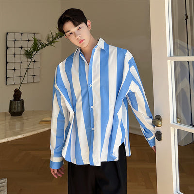 Camisa Oversize a Rayas con Pliegues y Botones en la Cintura para Hombre - Image 6