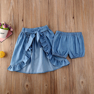 Conjunto de 3 Piezas: Short Denim con Lunares, Top Sling y Falda Corta - Image 9