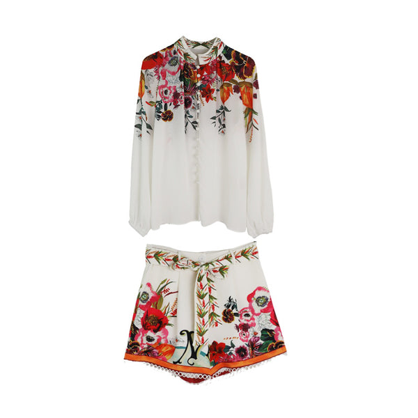 Shorts Talle Alto Pierna Ancha con Blusa de Mangas Estampadas - Image 5