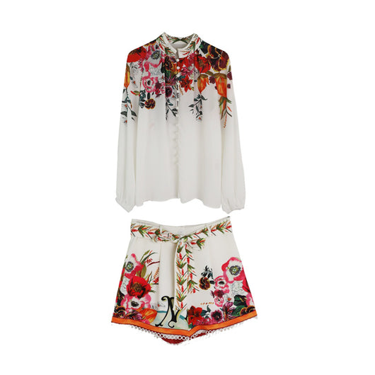 Shorts Talle Alto Pierna Ancha con Blusa de Mangas Estampadas - Image 5