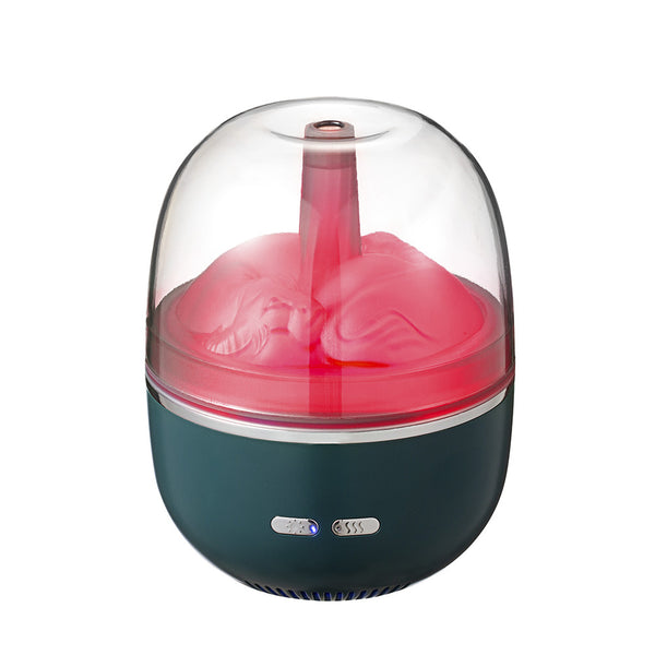 White essential oil diffuser and humidifier with a clear dome top, glowing red inside, and blue LED base light. - Image 9
