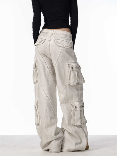 Pantalones Cargo Retro Mujer Cintura Alta Pierna Ancha Casual - Image 14